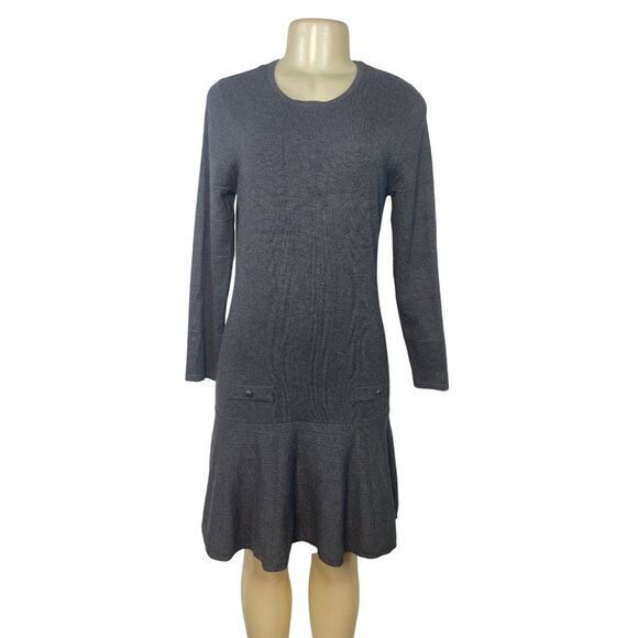 Marble Womens Gray Long-Sleeve Knit Dress With Drop-Waist & Button Accents Sz S - Picture 1 of 8
